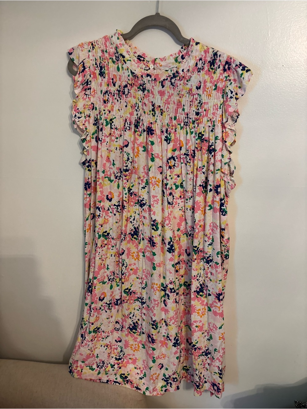Crown & Ivy Floral Smocked Ruffle-Sleeve Dress